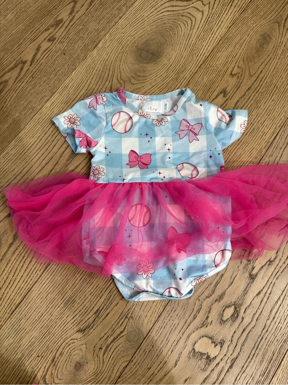 Mila & Rose Blue Gingham Floral Bow baby Tutu bodysuit
